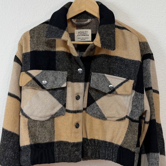 Ashley By 26 International Cropped Plaid tan Rider Jacket size Medium - Picture 3 of 7